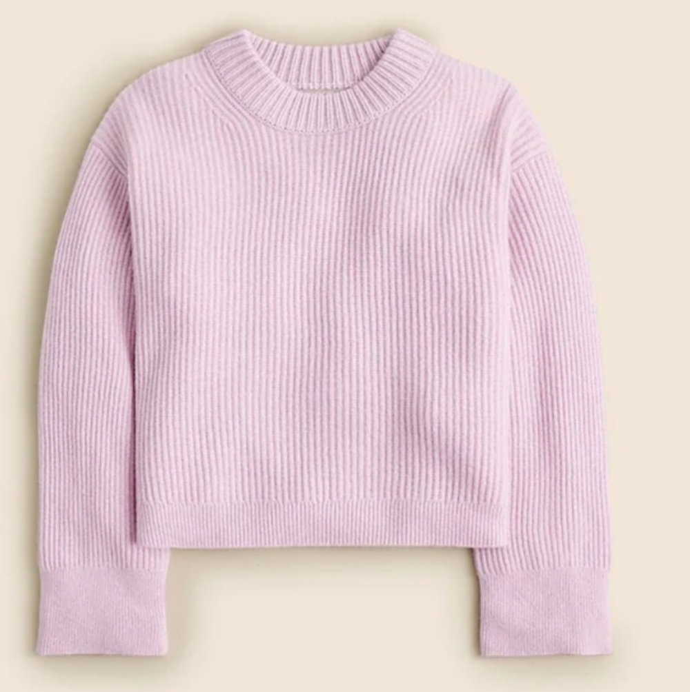 J.Crew ribbed cashmere cropped crewneck sweater in Frosted Lilac